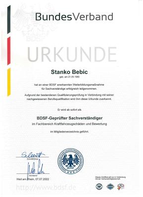 Sachverständige Bebic UG KFZ-Sachverständiger Stanko Bebic