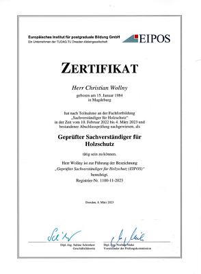 Geprüfter Sachverständiger für Holzschutz Christian Wollny
